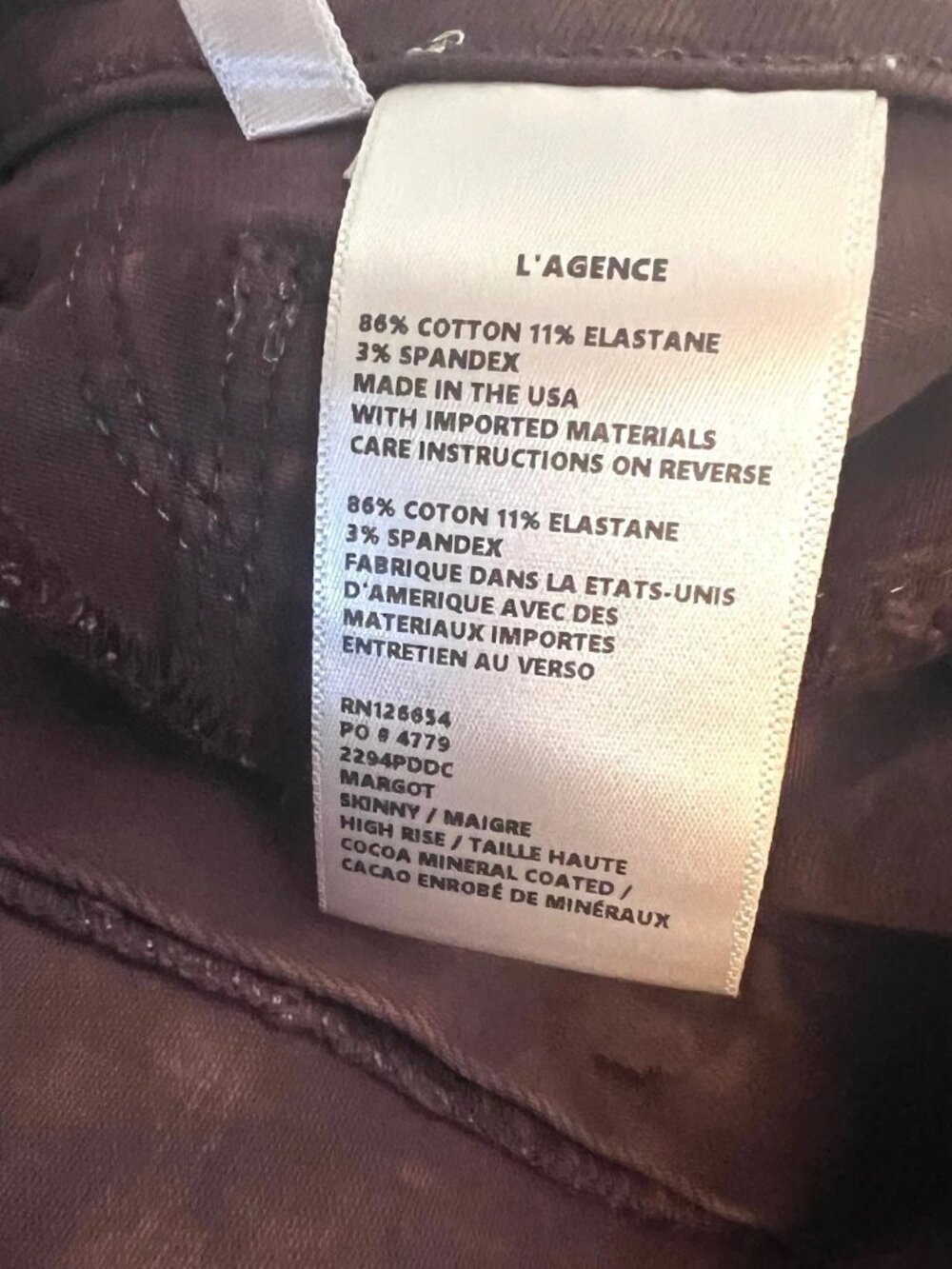 New L'AGENCE MARGOT High Rise Skinny Stretch Crop Jeans Cocoa Mineral Coated 25 - Picture 8 of 11